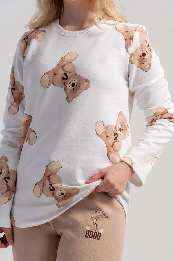 KADIN 2IPLIK O YAKA UZUN KOL ETEGI OVAL MANSETLI PIJAMA TAKIM