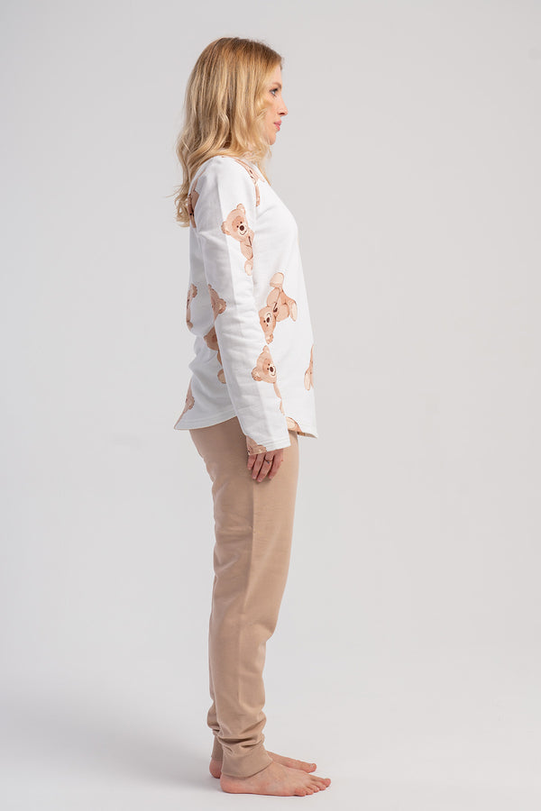 KADIN 2IPLIK O YAKA UZUN KOL ETEGI OVAL MANSETLI PIJAMA TAKIM