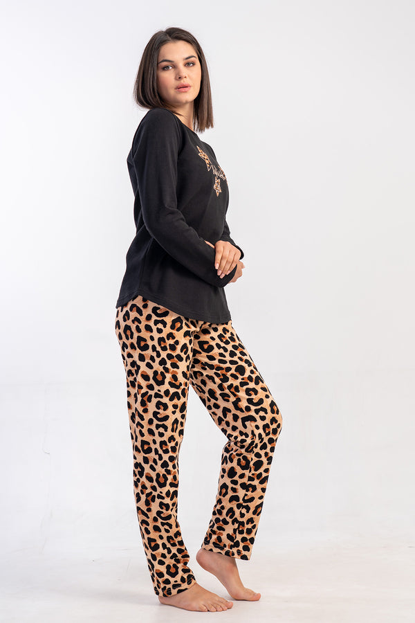 KADIN 2IPLIK O YAKA UZUN KOL ETEGI OVAL PIJAMA TAKIM