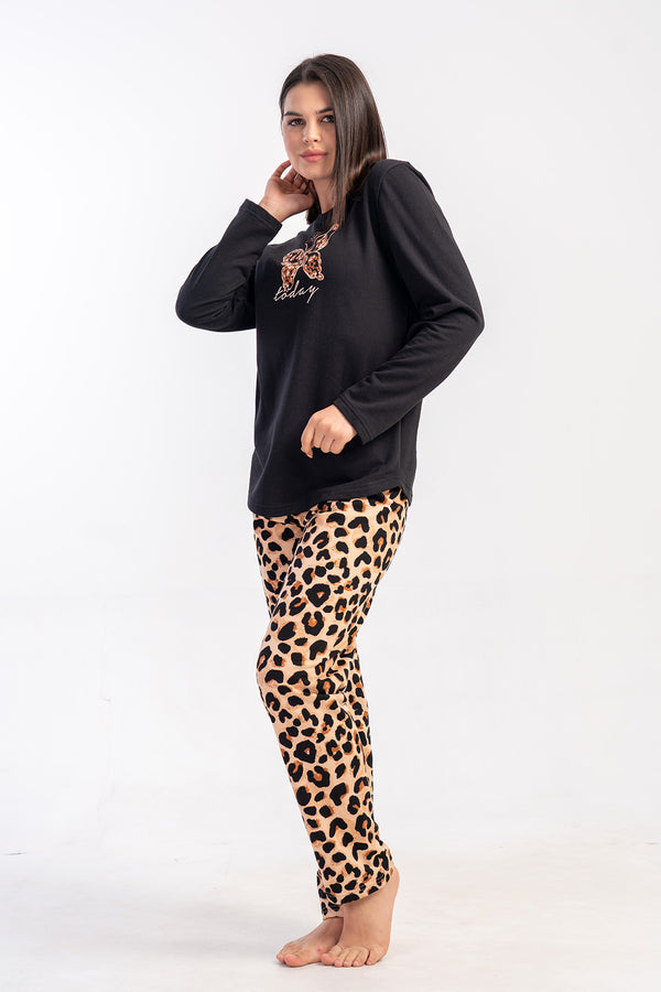 KADIN 2IPLIK XXL O YAKA UZUN KOL ETEGI OVAL PIJAMA TAKIM