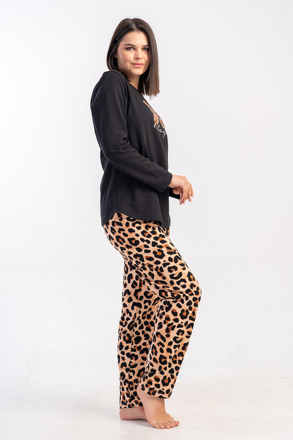 KADIN 2IPLIK XXL O YAKA UZUN KOL ETEGI OVAL PIJAMA TAKIM