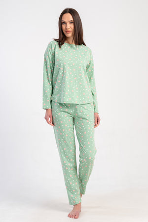 KADIN P.SUPREM O YAKA DUSUK OMUZLU UZUN KOL ETEGI OVAL CEPLI PIJAMA TAKIM