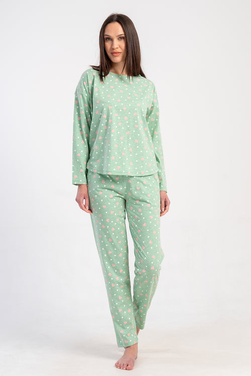 KADIN P.SUPREM O YAKA DUSUK OMUZLU UZUN KOL ETEGI OVAL CEPLI PIJAMA TAKIM