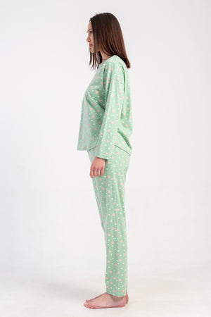 KADIN P.SUPREM O YAKA DUSUK OMUZLU UZUN KOL ETEGI OVAL CEPLI PIJAMA TAKIM