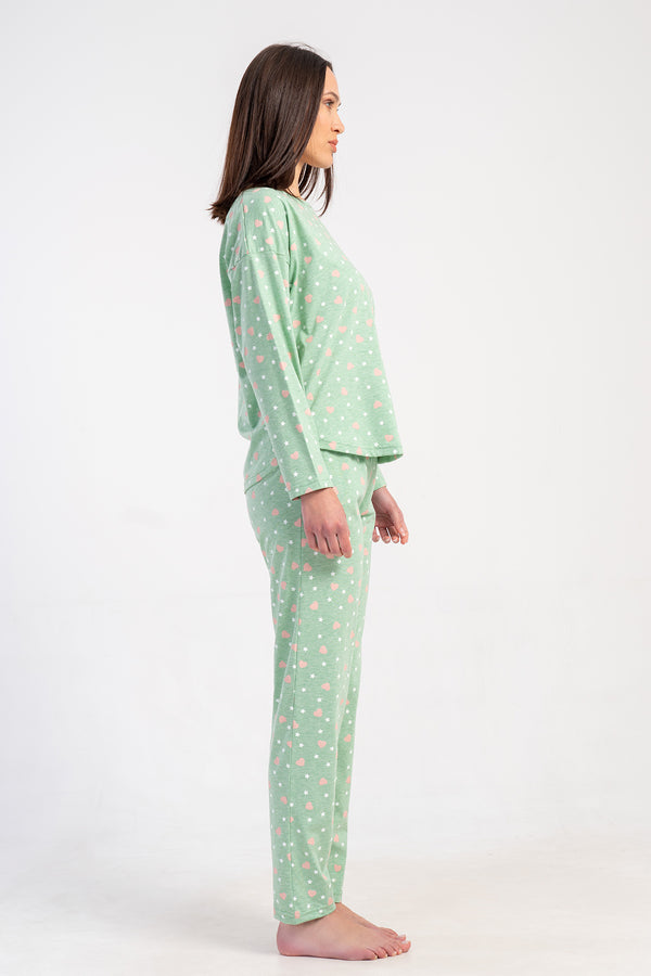 KADIN P.SUPREM O YAKA DUSUK OMUZLU UZUN KOL ETEGI OVAL CEPLI PIJAMA TAKIM