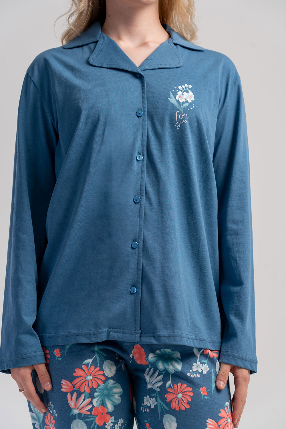 KADIN P.SUPREM XXL GOMLEK YAKA TAMAMI DUGMELI UZUN KOL CEPLI PIJAMA TAKIM