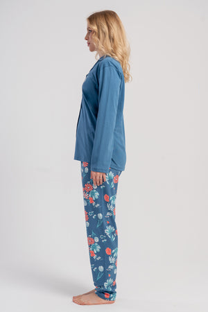 KADIN P.SUPREM XXL GOMLEK YAKA TAMAMI DUGMELI UZUN KOL CEPLI PIJAMA TAKIM