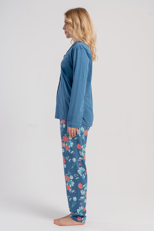 KADIN P.SUPREM XXL GOMLEK YAKA TAMAMI DUGMELI UZUN KOL CEPLI PIJAMA TAKIM