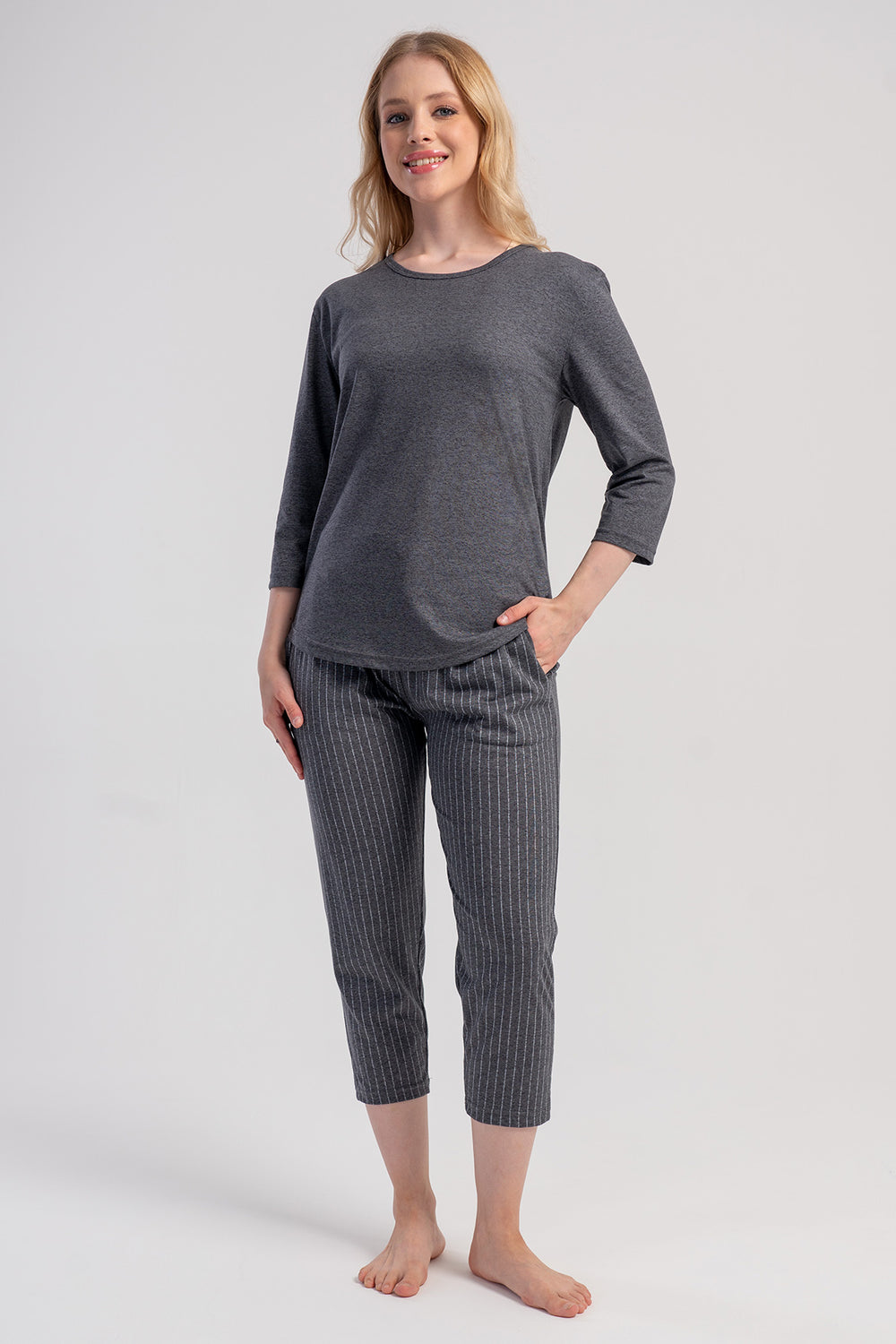 KADIN P.SUPREM O YAKA 3/4KOL CEPLI 7/8 BOY PIJAMA TAKIM