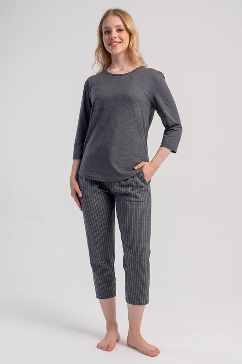 KADIN P.SUPREM O YAKA 3/4KOL CEPLI 7/8 BOY PIJAMA TAKIM