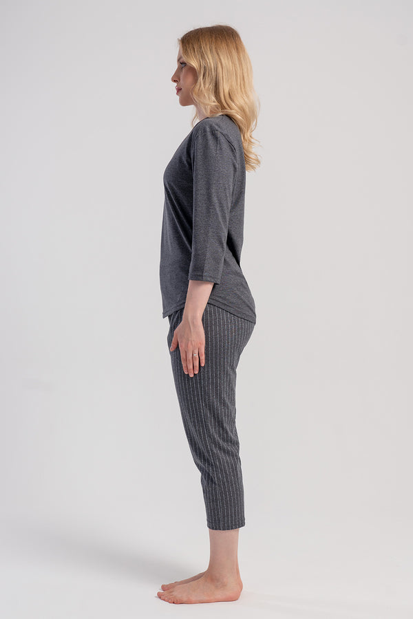 KADIN P.SUPREM O YAKA 3/4KOL CEPLI 7/8 BOY PIJAMA TAKIM