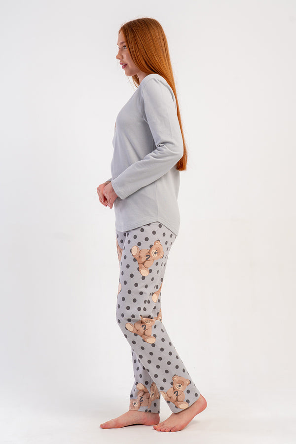 KADIN 2IPLIK O YAKA UZUN KOL ETEGI OVAL PIJAMA TAKIM