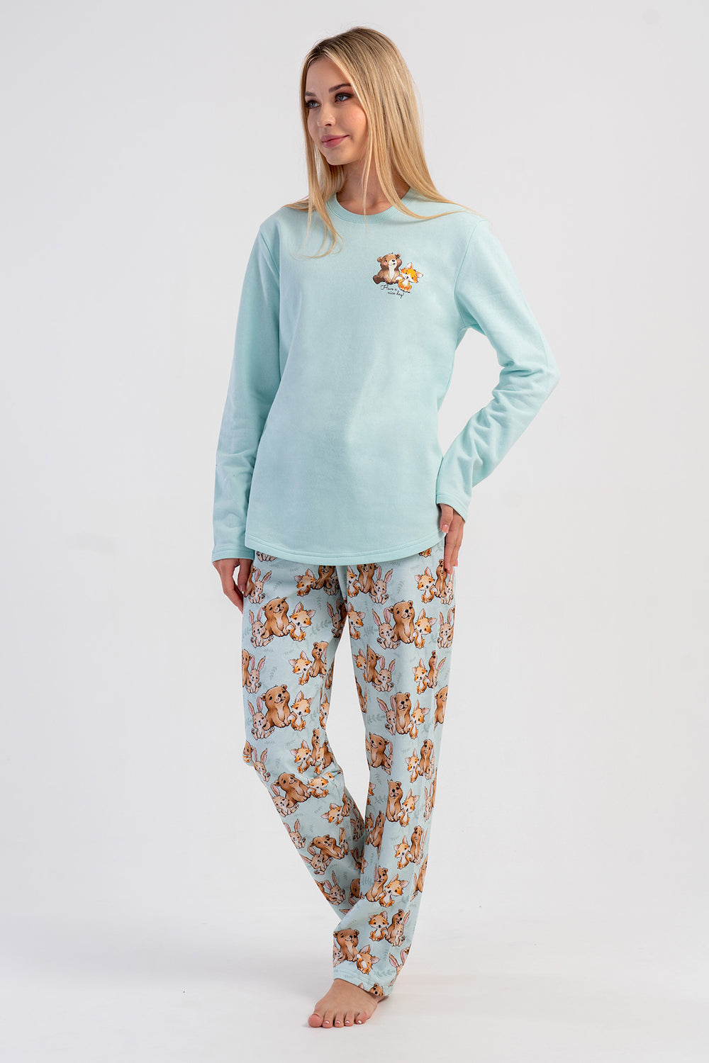 KADIN 2IPLIK O YAKA UZUN KOL ETEGI OVAL PIJAMA TAKIM