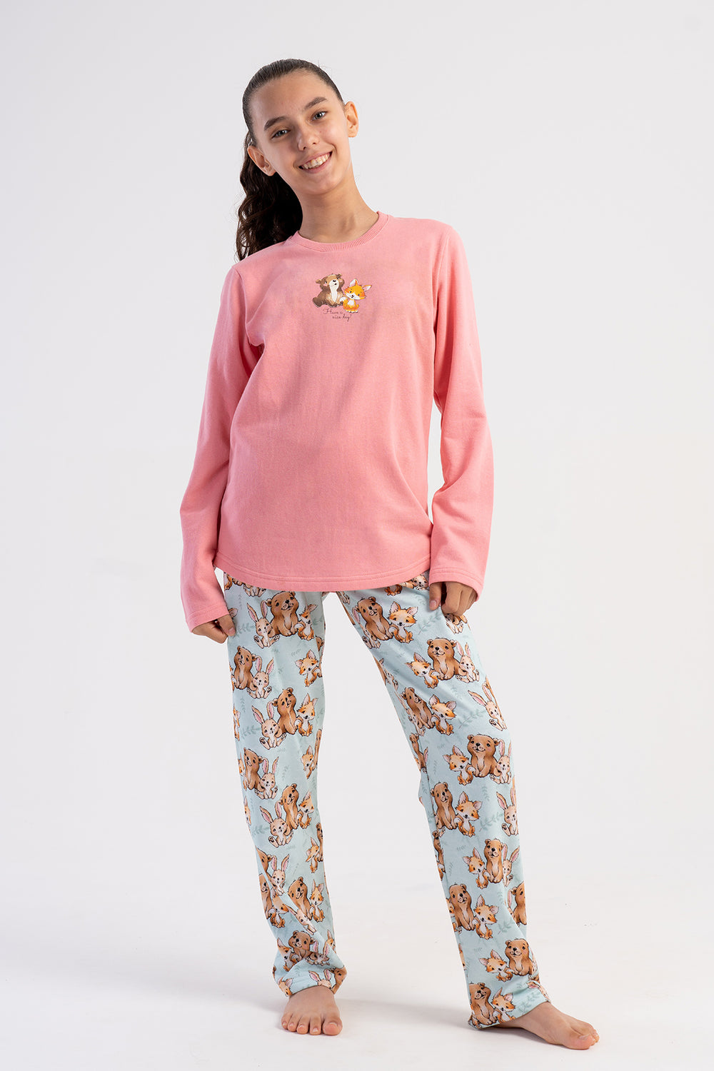 KIZ COCUK 2IPLIK O YAKA UZUN KOL ETEGI OVAL PIJAMA TAKIM(7-8/13-14)