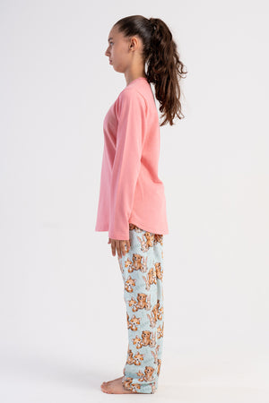 KIZ COCUK 2IPLIK O YAKA UZUN KOL ETEGI OVAL PIJAMA TAKIM(7-8/13-14)