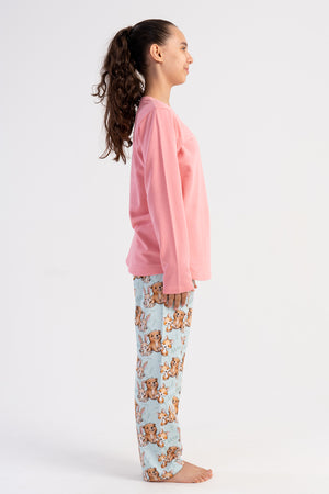 KIZ COCUK 2IPLIK O YAKA UZUN KOL ETEGI OVAL PIJAMA TAKIM(7-8/13-14)