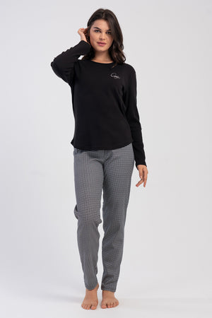 KADIN INTERLOK O YAKA UZUN KOL ETEGI OVAL PIJAMA TAKIM