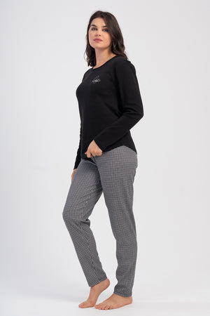 KADIN INTERLOK O YAKA UZUN KOL ETEGI OVAL PIJAMA TAKIM