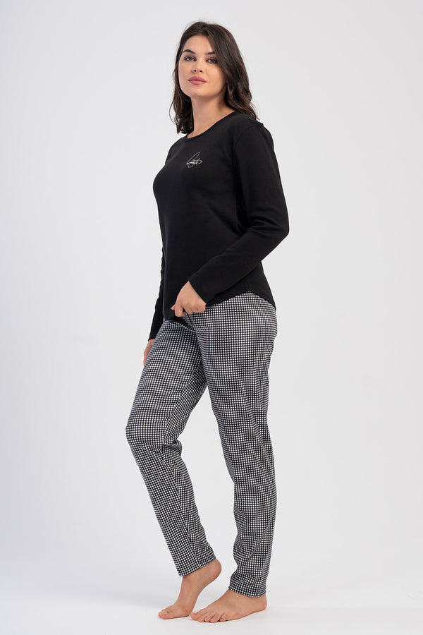 KADIN INTERLOK O YAKA UZUN KOL ETEGI OVAL PIJAMA TAKIM