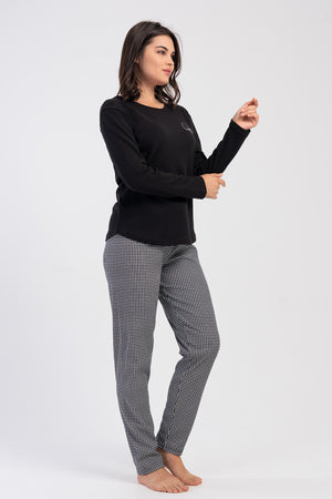 KADIN INTERLOK O YAKA UZUN KOL ETEGI OVAL PIJAMA TAKIM