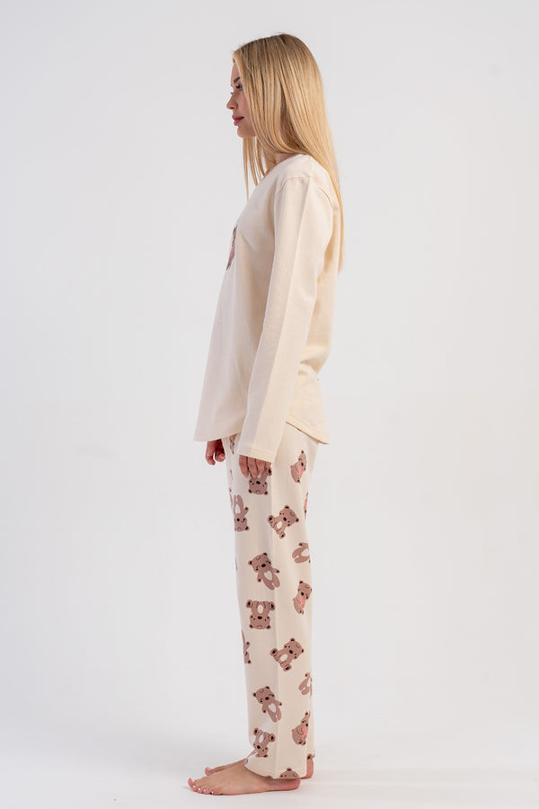 KADIN 2IPLIK O YAKA UZUN KOL ETEGI OVAL PIJAMA TAKIM