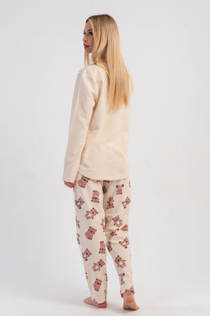 KADIN 2IPLIK O YAKA UZUN KOL ETEGI OVAL PIJAMA TAKIM