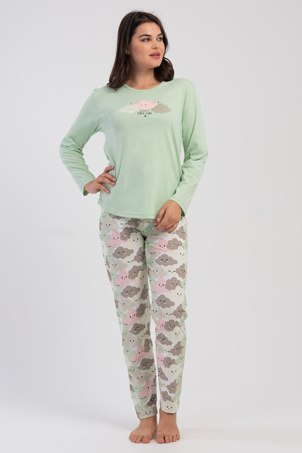 KADIN P.SUPREM XXL O YAKA UZUN KOL ETEGI OVAL PIJAMA TAKIM