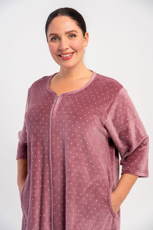 KADIN PAMUK KADIFE XXL 3/4 KOL CEPLI FERMUARLI EV ELBİSESİ