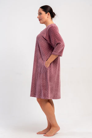 KADIN PAMUK KADIFE XXL 3/4 KOL CEPLI FERMUARLI EV ELBİSESİ