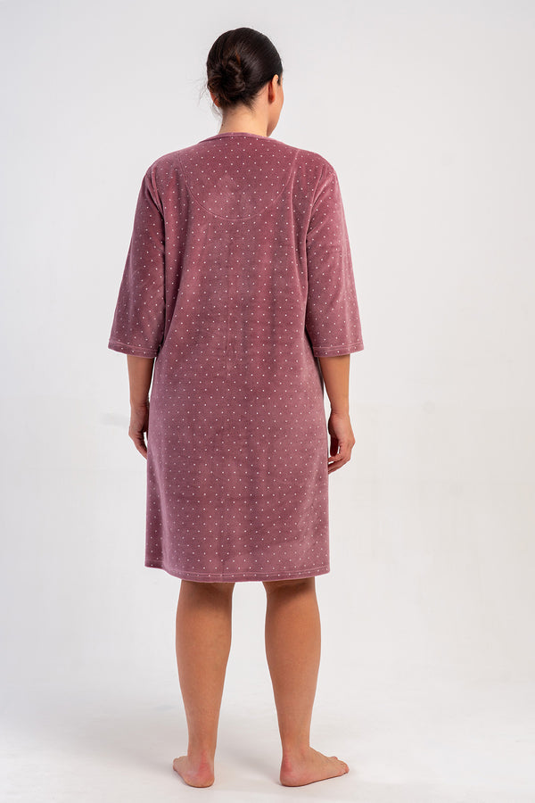 KADIN PAMUK KADIFE XXL 3/4 KOL CEPLI FERMUARLI EV ELBİSESİ