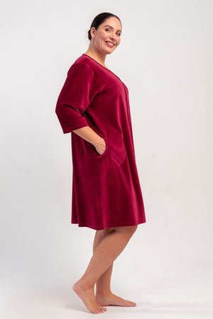 KADIN PAMUK KADIFE XXL 3/4 KOL CEPLI FERMUARLI EV ELBİSESİ