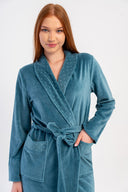 KADIN PAMUK KADIFE UZUN KOL CEPLI SAL YAKA SABAHLIK