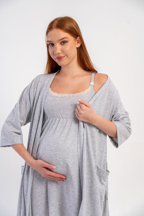 KADIN P.SUPREM IP ASKILI DANTELLI TUNIK+ 3/4 KOL HAMILE SABAHLIK TAKIM