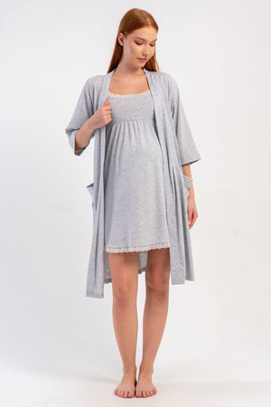 KADIN P.SUPREM IP ASKILI DANTELLI TUNIK+ 3/4 KOL HAMILE SABAHLIK TAKIM