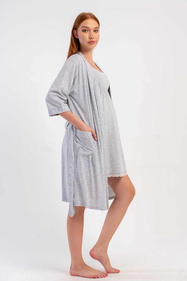 KADIN P.SUPREM IP ASKILI DANTELLI TUNIK+ 3/4 KOL HAMILE SABAHLIK TAKIM