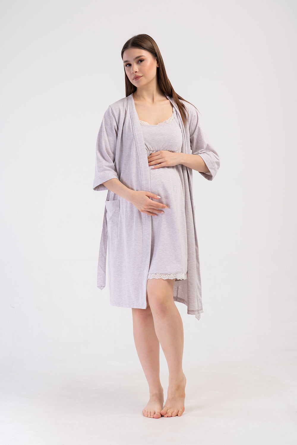 KADIN P.SUPREM IP ASKILI DANTELLI TUNIK+ 3/4 KOL HAMILE SABAHLIK TAKIM