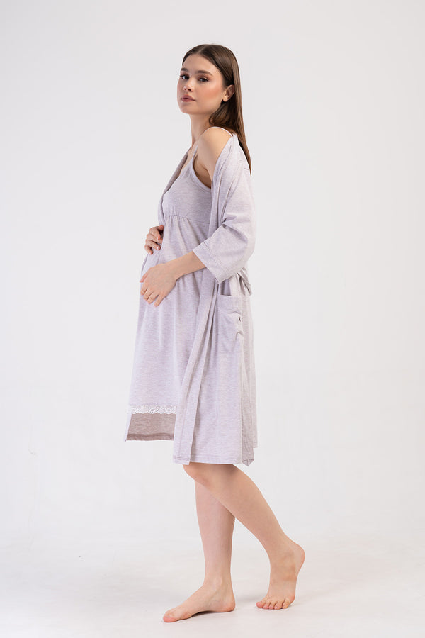 KADIN P.SUPREM IP ASKILI DANTELLI TUNIK+ 3/4 KOL HAMILE SABAHLIK TAKIM