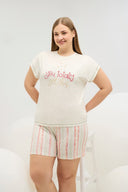 16632 KADIN BASKILI BIG SIZE ŞORT TAKIM