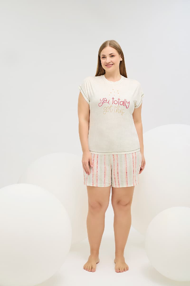 16632 KADIN BASKILI BIG SIZE ŞORT TAKIM