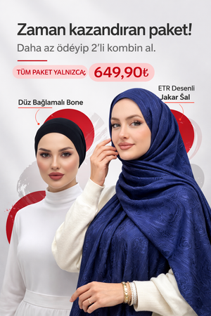 ETR Desenli Jakar Şal & Düz Bağlamalı Bone