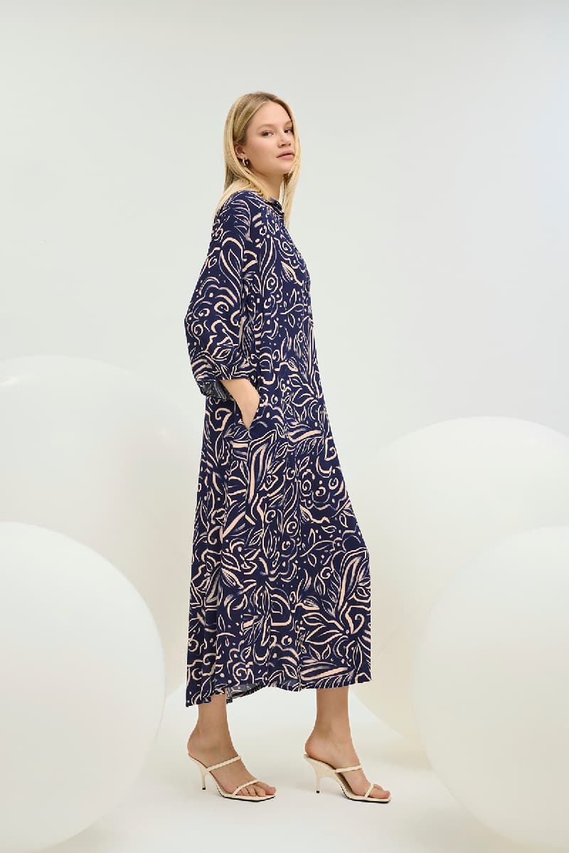 21345 KADIN GÖMLEK YAKA UZUN ELBİSE