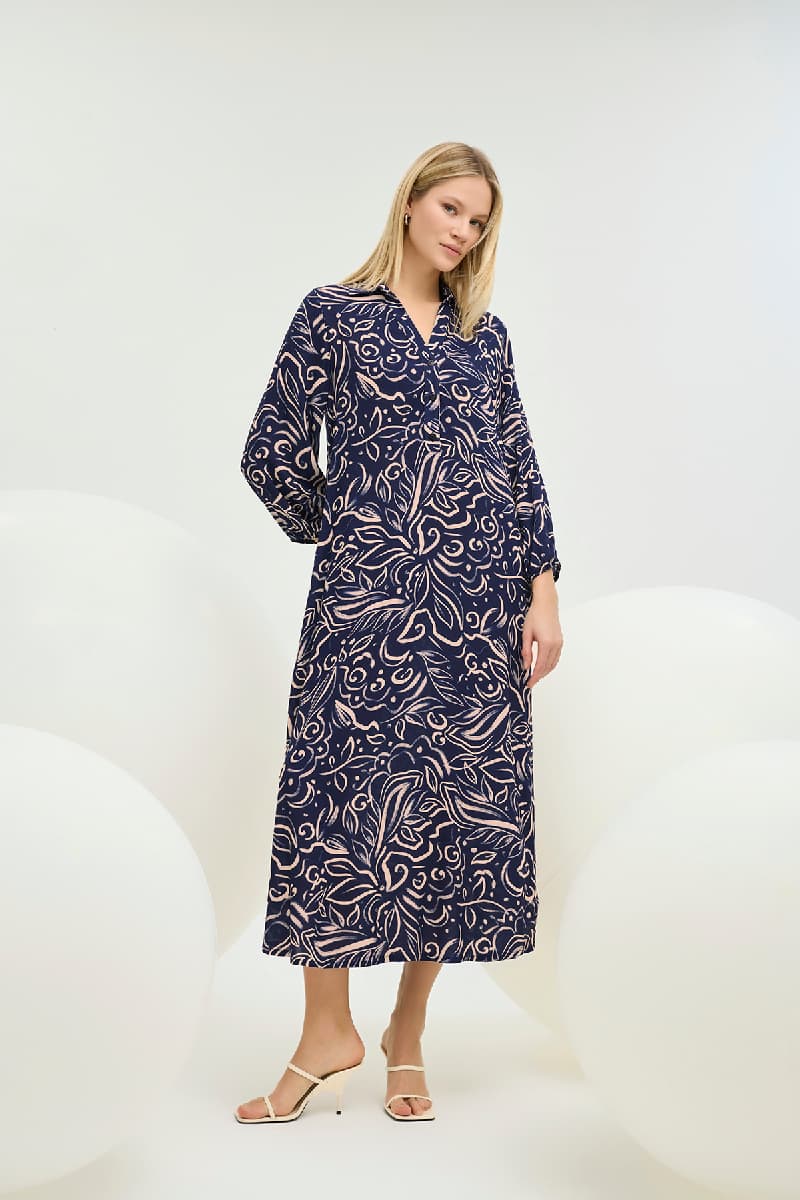 21345 KADIN GÖMLEK YAKA UZUN ELBİSE