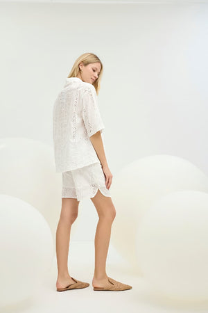 21395 KADIN BRODE GÖMLEK ŞORT TAKIM