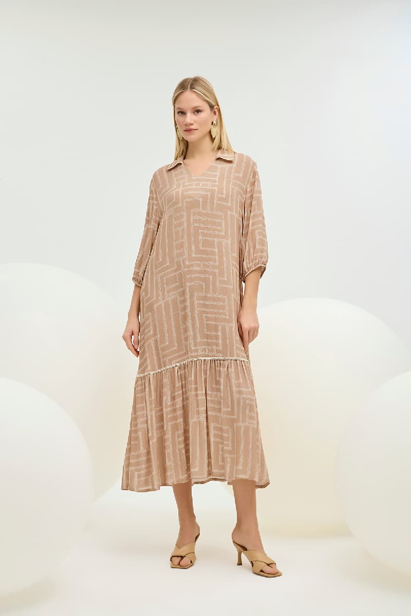 21346 KADIN GÖMLEK YAKA UZUN ELBİSE