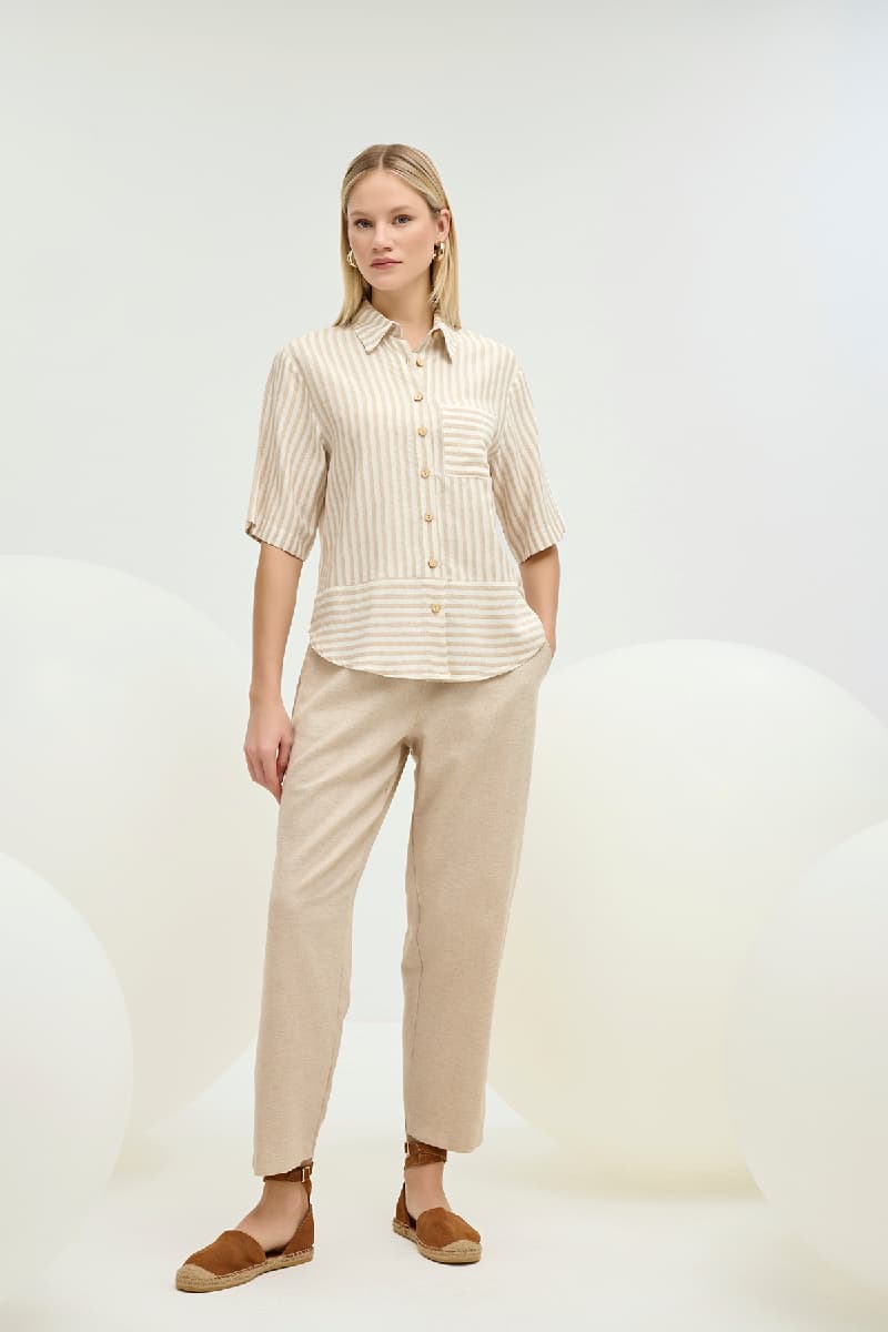 21325 KADIN DÜĞMELİ GÖMLEK PANTOLON TAKIM